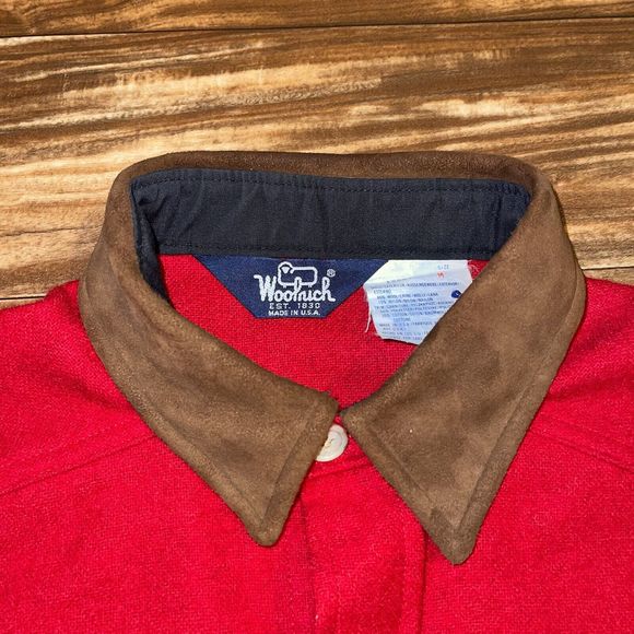 Vintage Woolrich Wool Button Shirt Red Collar Size Medium - Picture 5 of 10